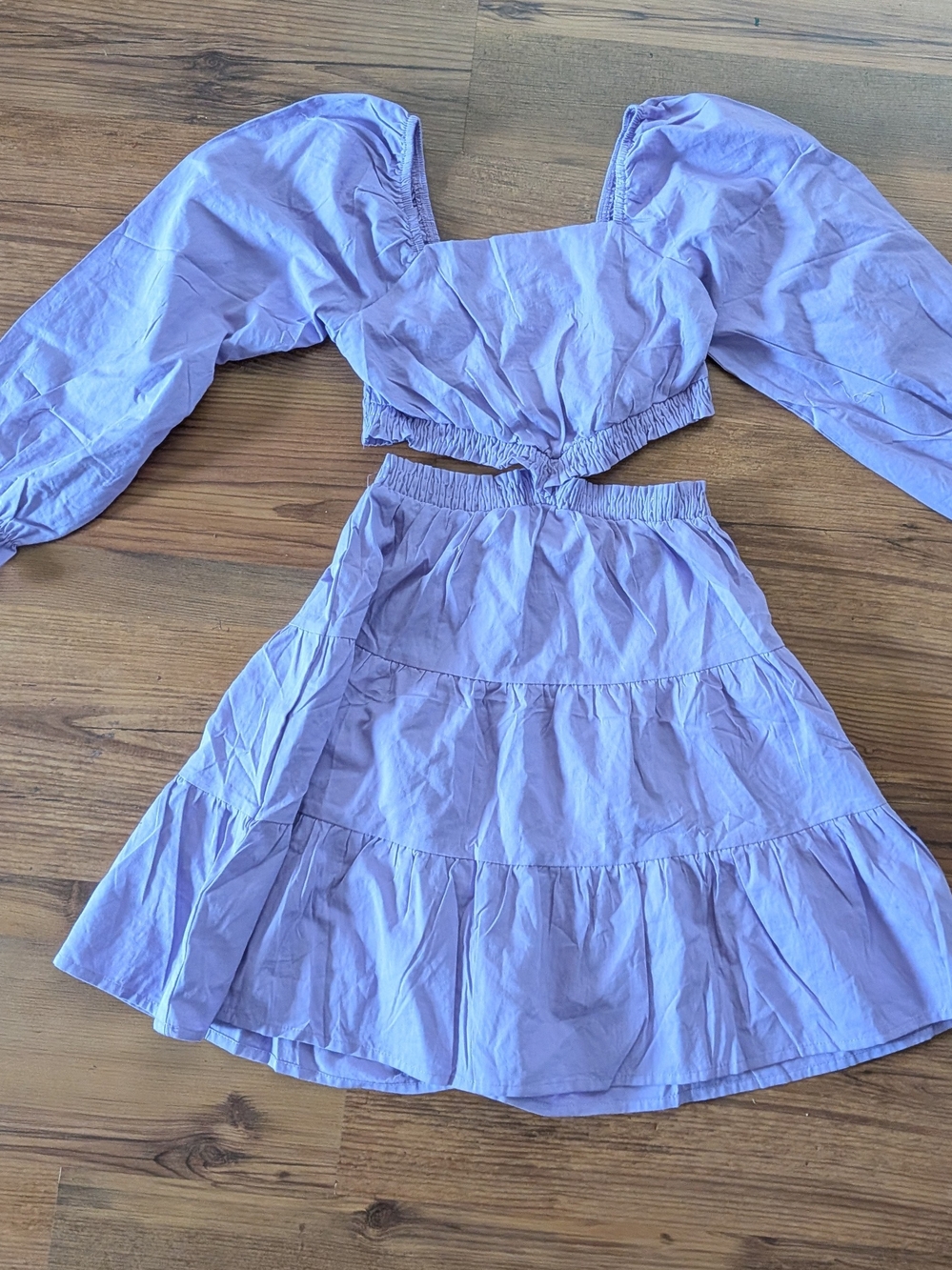 NWOT 100% Cotton Lilac Puff-Sleeve Waist Cut Out Dress For Girls
